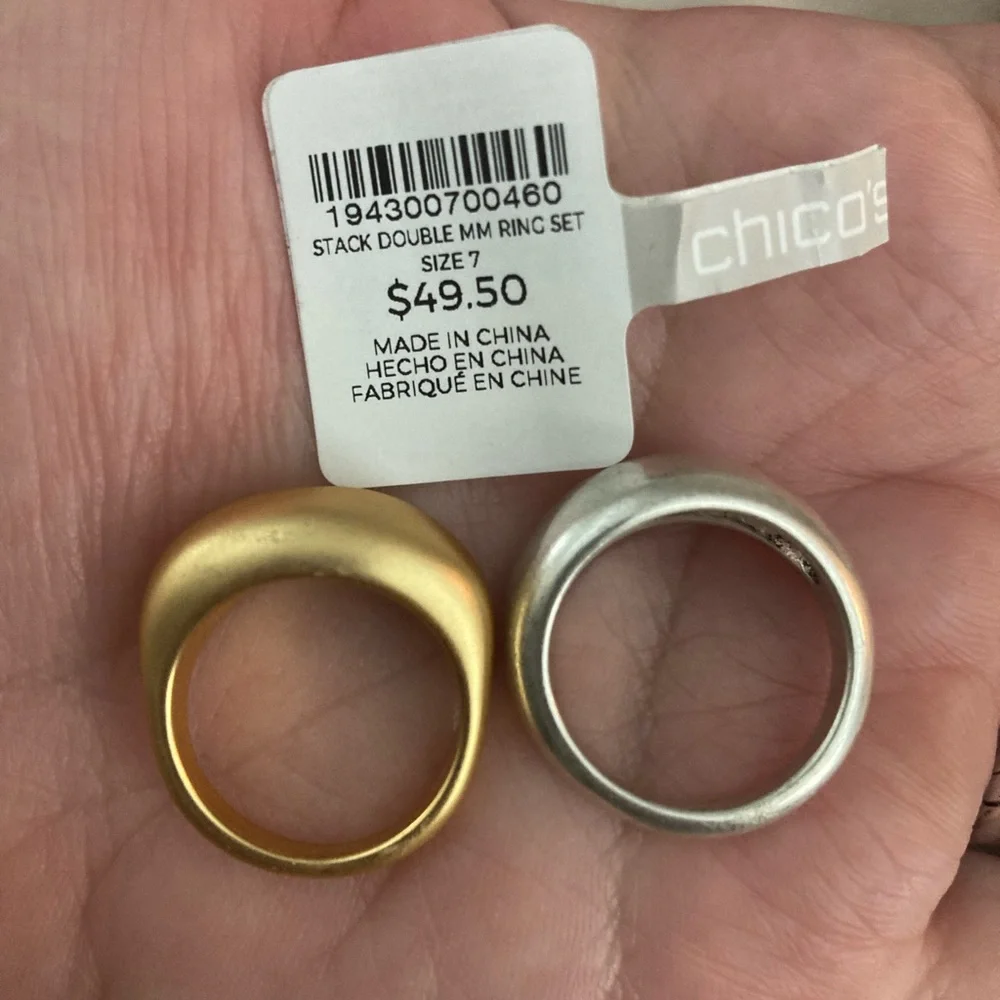 Matte Gold & Silver Stack Rings Set - Picture 2 of 2
